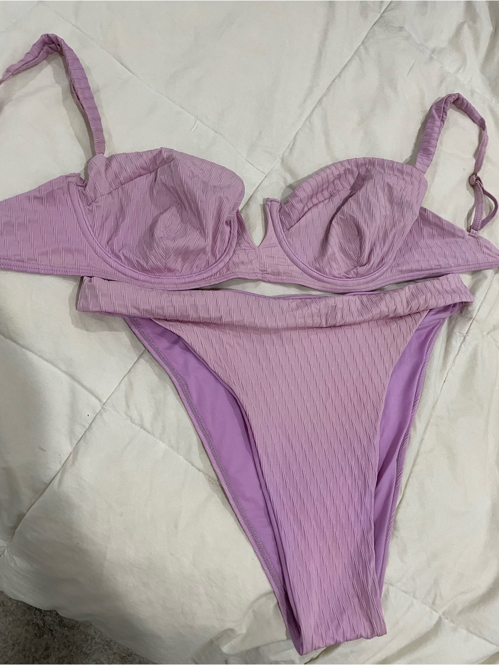 Monday Swimwear Clovelly Bikini Set Lavender Textured Stripe V/V EUC